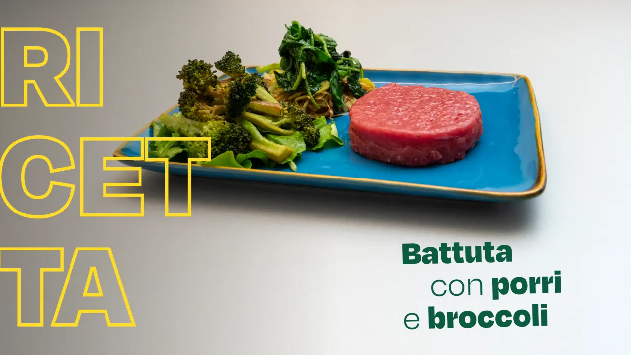 Battuta con insalata di porri e broccoli
