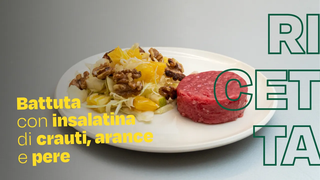 Battuta con insalatina di crauti, arance e pere